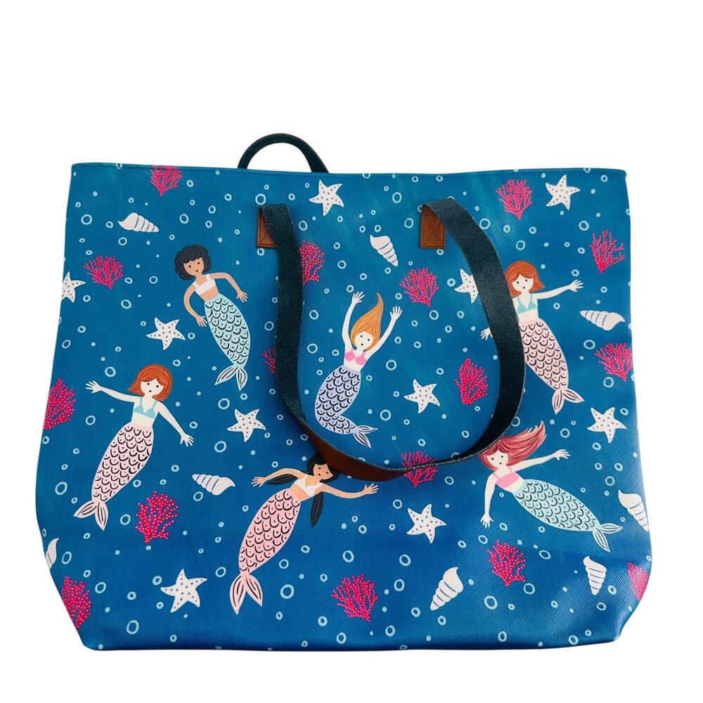 Mermaid Beach Tote Bag Large Blue Ocean Print Shoulder Carryall Pool Travel